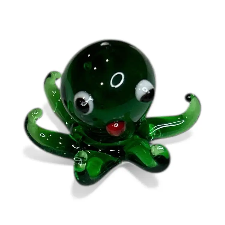 Mini Handblown Green Art Glass Octopus And Christmas Stocking