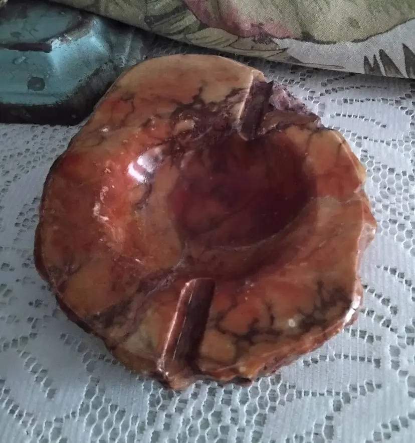 Vintage Genuine Alabaster Hand Carved Italian Ashtray