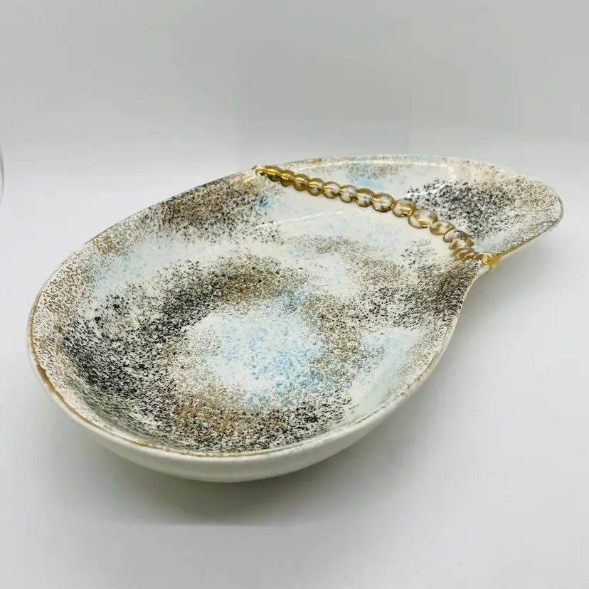 Vintage Lefton MCM Candy Serving Vanity Display Dish Splatter Speckle Blue Gold