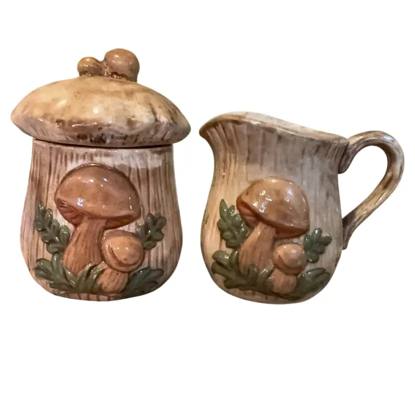 Vintage Mushroom Cream And Sugar Set