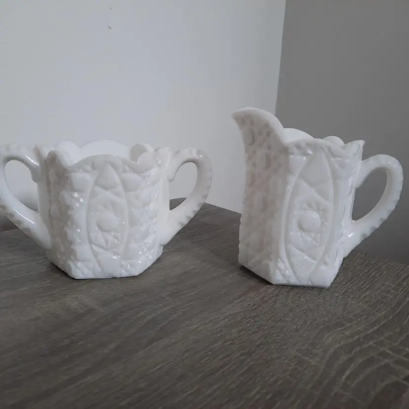 Vintage White Milk Glass Cream & Sugar Set Vintage Kitchen Farmhouse Kitchen