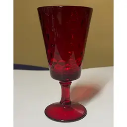 L G Wright Diamond Quilted Ruby Red Vintage Water Goblet 7” tall