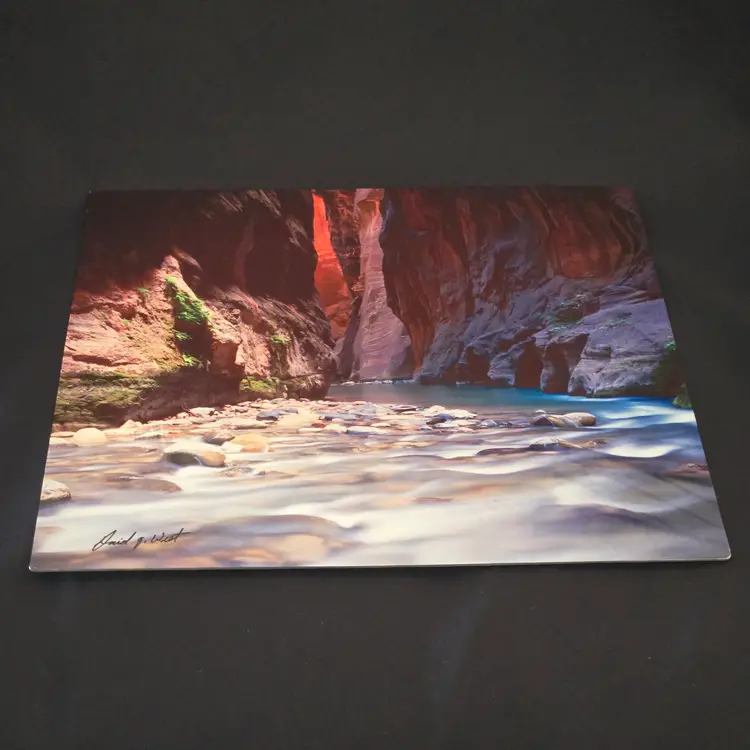 Zion National Park Narrows Photograph Signed David J. West on Aluminum 12"×12" Springdale Utah