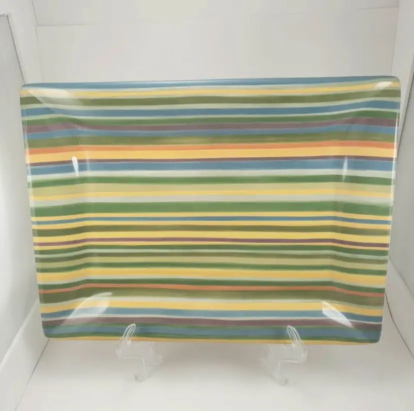 Aurora by Tabletops Gallery Handpainted Striped Multi-colored Rectangle Serving Tray