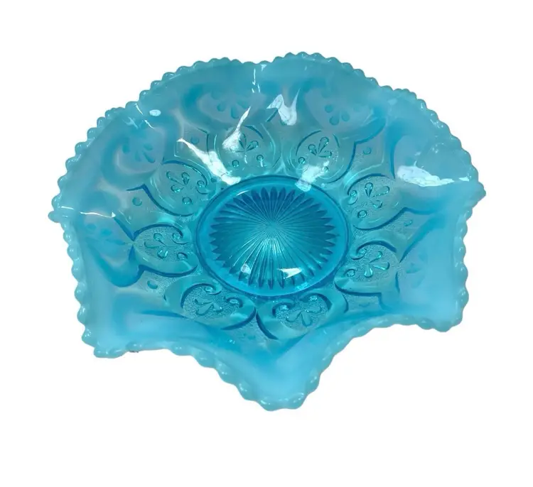 Antique 1900s Northwood blue/aqua opalescent ruffled bowl
