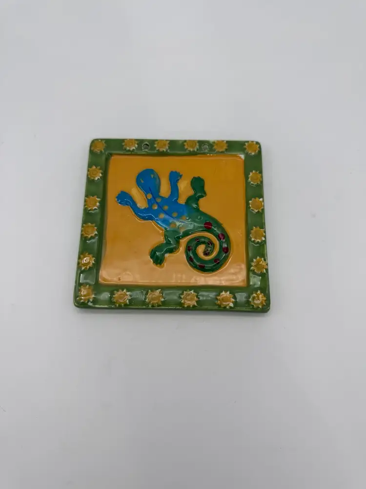 Southwestern Hanging Tiles Mexican Gecko Lizard Folk Art Pottery Set Of 2 Vtg.