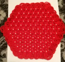 Handmade Doily! Red Flowers with White Centers. 10" x 11"