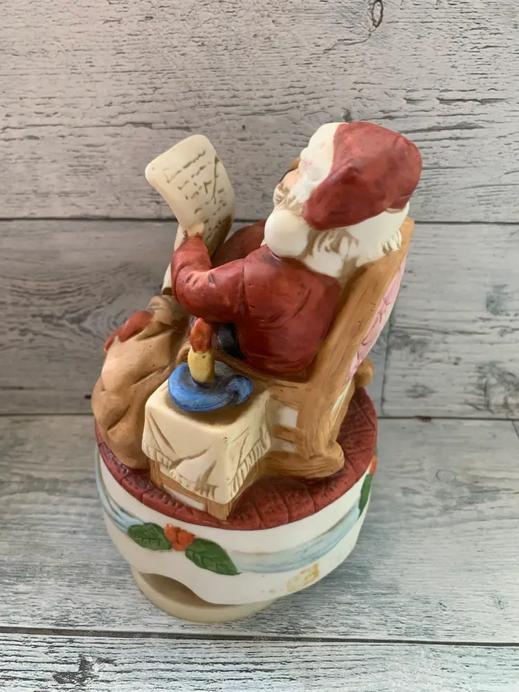 Christmas Santa Claus Making His List Musical Figurine Taiwan
