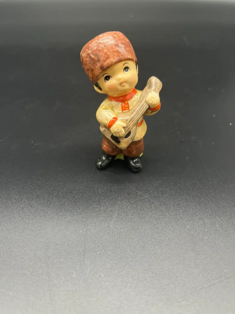 Vintage Figurine - Boy Playing Balalaika - Folk-Inspired Ceramic, 2.75" Tall
