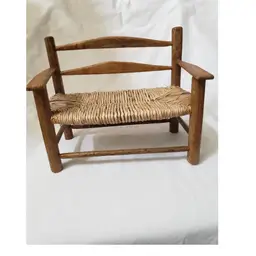Vintage Handmade Rustic Wooden Doll Bench