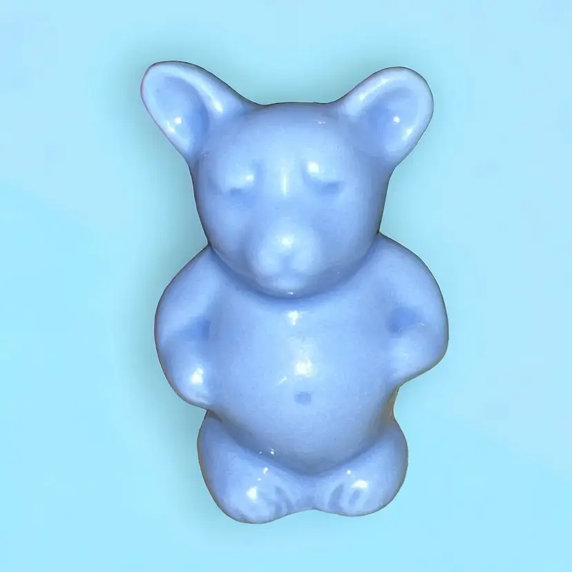 Vintage Blue Ceramic Bear Small 3” X 2 1/2” Glossy Standing Teddy