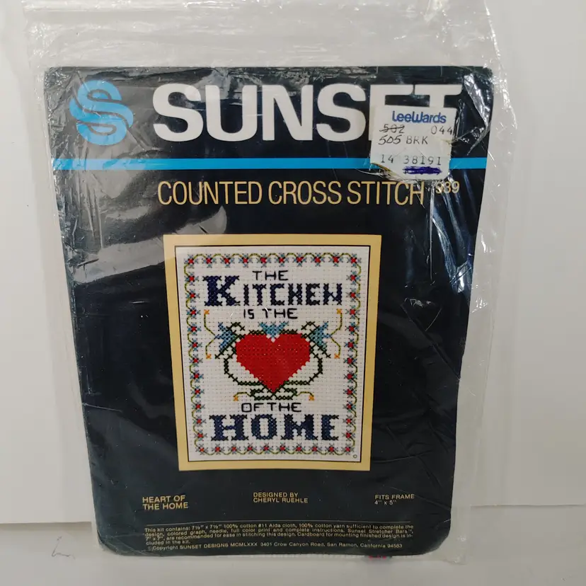 Sunset Counted Cross Stitch 939. The Kitchen is the heart of the Home. New old stock. Fits frame 4x5.