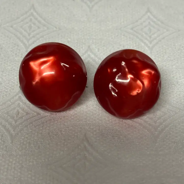 Vintage Red Lucite Bumpy Button Screw Back Earrings