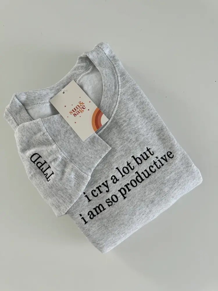 Embroidered I Cry A Lot But I Am So Productive Sweatshirt | Tortured Poets Crewneck | I Can Do It With A Broken Heart TTPD Sweatshirt
