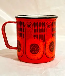 Vintage Finel Arabia Lintu Bird Enamel Coffee Mug Raija Uosikkinen Finland