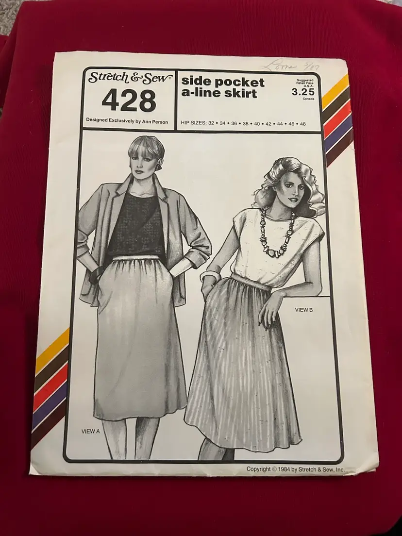 Vtg 1984 Stretch & Sew Pattern 428 Side Pocket A-line Skirt Uncut GF