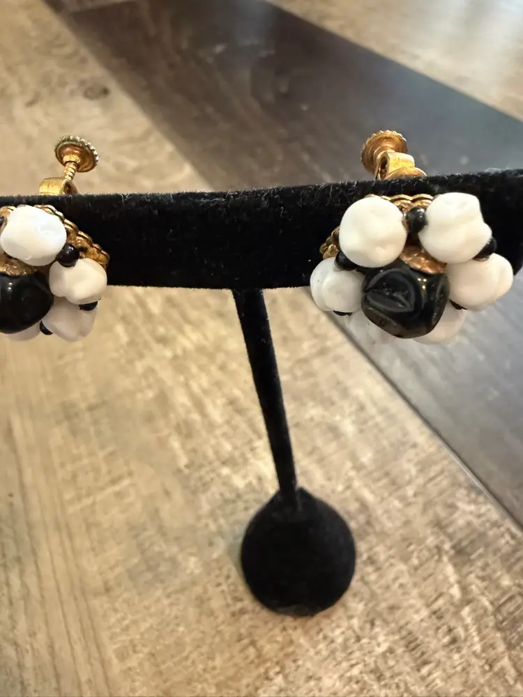 Vintage Black & White Miriam Haskell Earrings