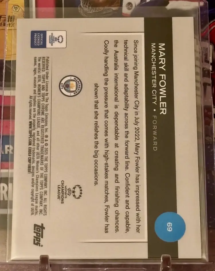 Mary Fowler 2024/25 Topps Chrome UWCL Rose Gold Wave /50 Manchester City Australia Soccer Card