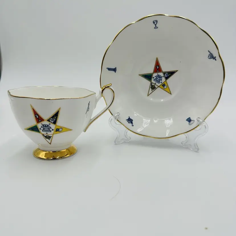 Princess Anne Tea Cup Masonic Symbols Easter Star Orde Bone China England Saucer