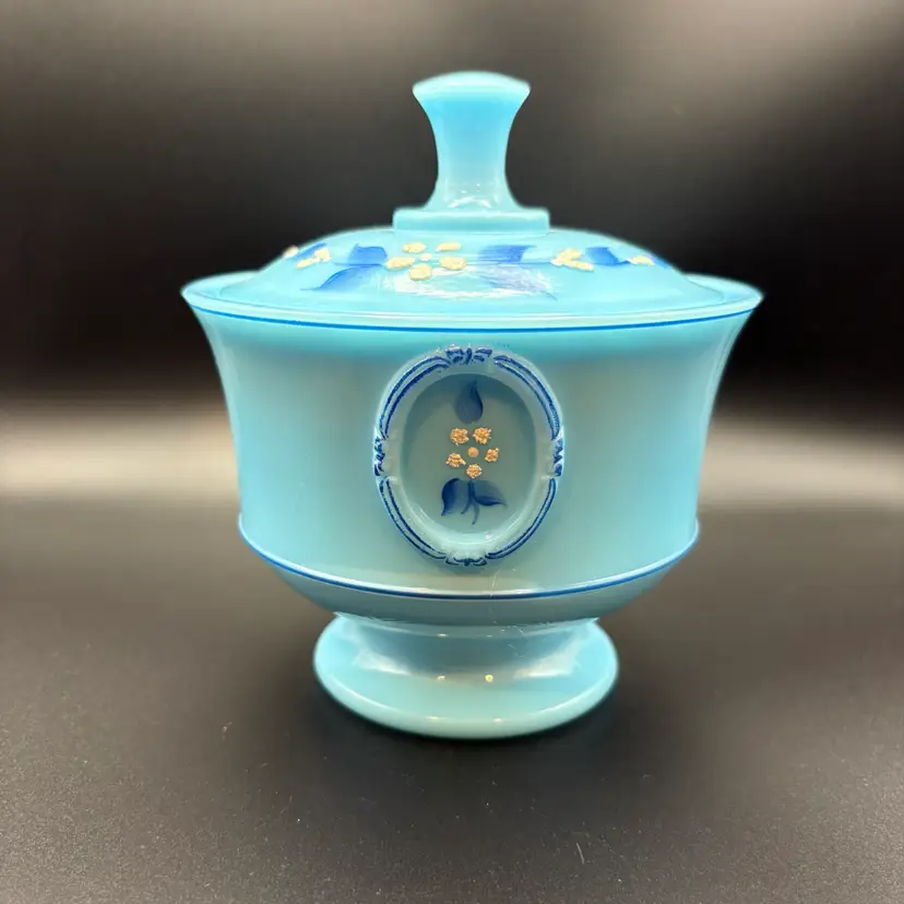 Westmorland blue milk glass candy dish