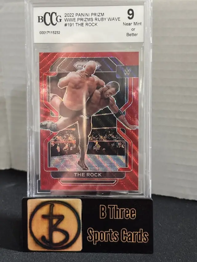 THE ROCK 2022 Prizm #191 WWE Prizms Ruby Wave BCCG 9 Near Mint or Better A1085