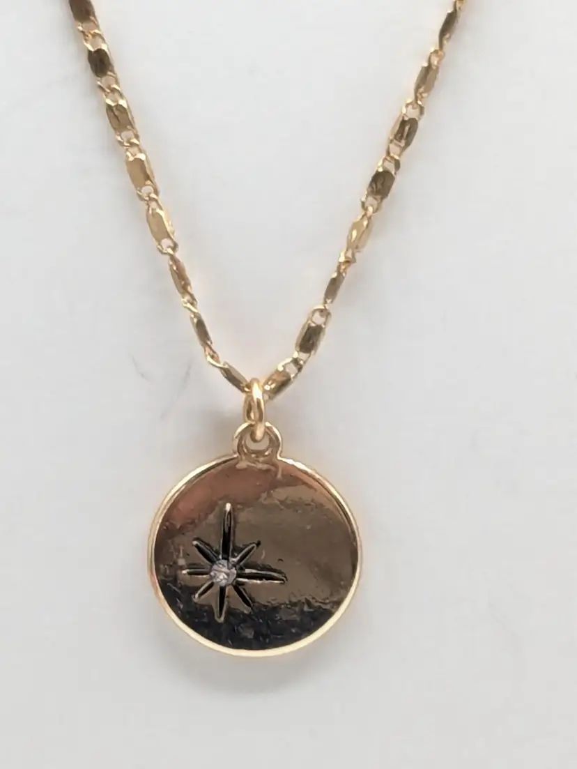 CZ Star Disc Necklace Gold Tone Jewelry