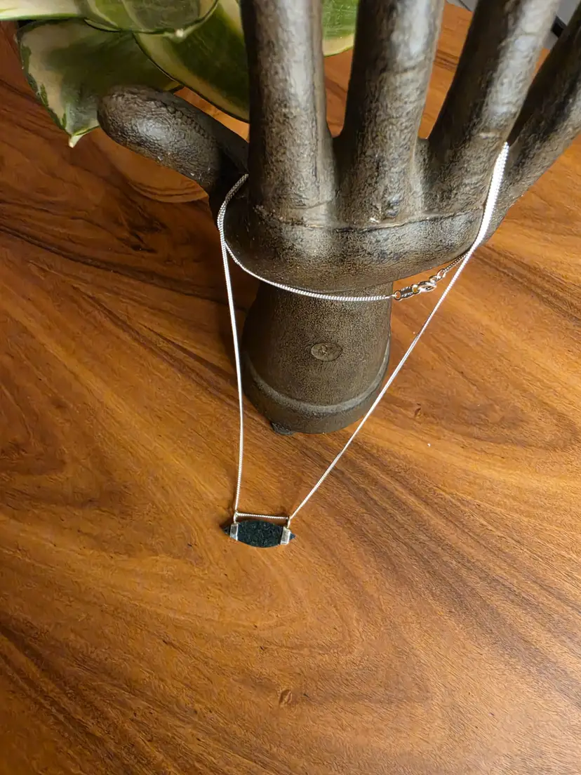 Lovely dark green Jade stone with sterling silver necklace.