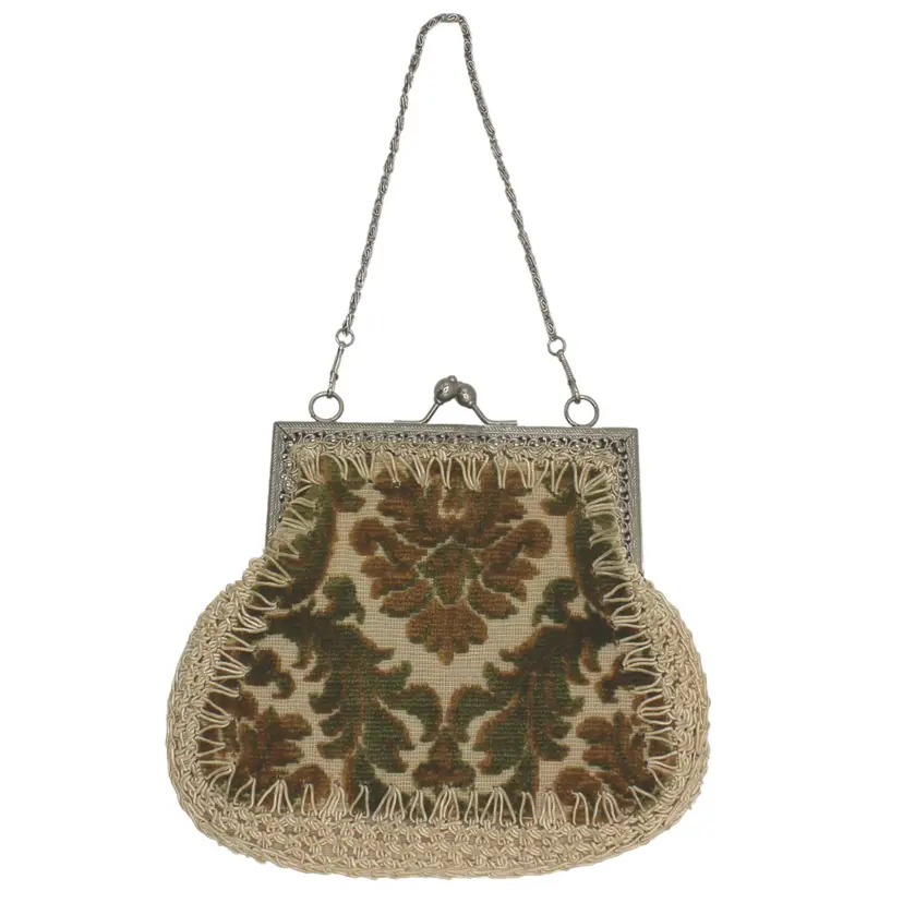 Vintage Italian Tapestry Handbag Mister Simon Ernest Purse Silver Chain Lined