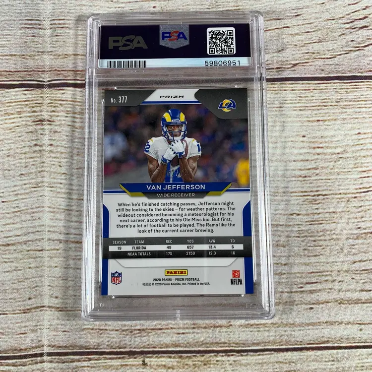 2020 Prizm Van Jefferson RC Green Scope Rookie #/75 Rams PSA 9