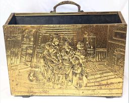 Vintage Lombard-Style Brass Embossed Magazine Rack, 11" Tall