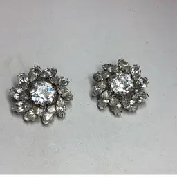 Weiss Large Crystal & Rhinestones Clipon Earrings 1 1/4”