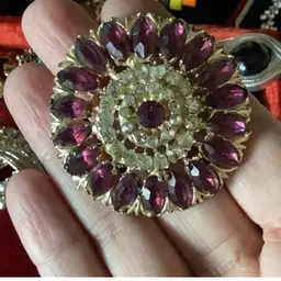 Gold Tone Brooch Purple Stones