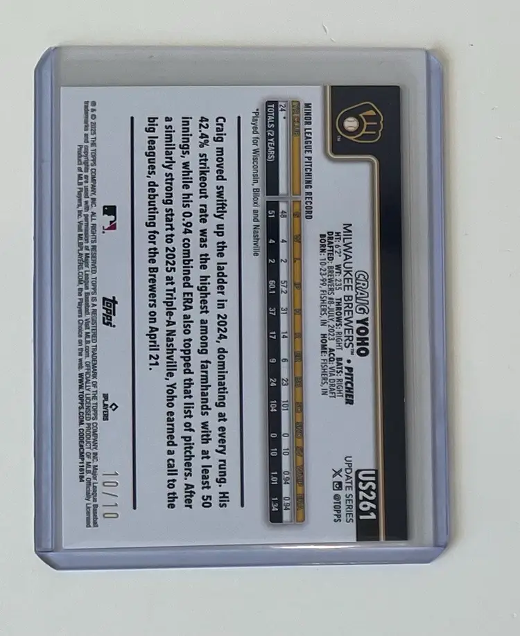 Craig Yoho RC Black Rainbow Foil /10 Milwaukee Brewers