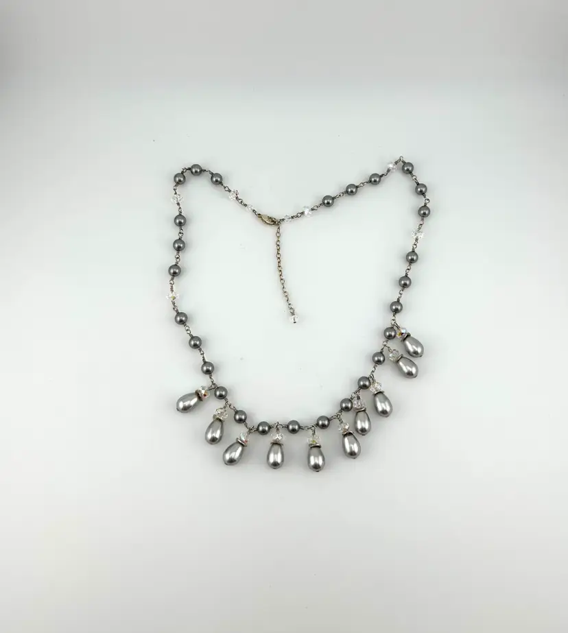 Sterling Silver Swarovski Crystal and Pearl Necklace 18”