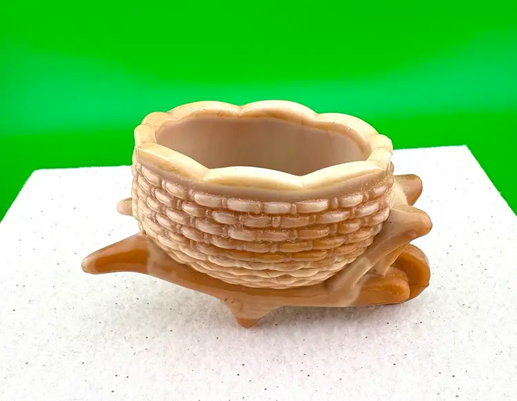 Vintage Chocolate Slag Glass Wheelbarrow Salt Cellars/Toothpick Holders Set of 2 -  2” Tall x 3.5” Long x 1.5” Deep