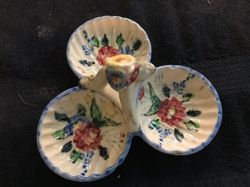 VINTAGE Hand Painted Ceramic Divided DISH Tray w/ Roses Made in Japan