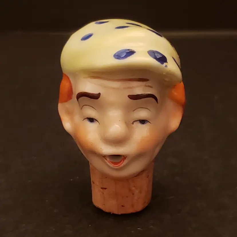 Bottle Cork Stopper Liquor Pourer Porcelain Head Golfer Jockey Antique Novelty