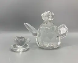 Miniature Crystal Glass Teapot and Teacup Set