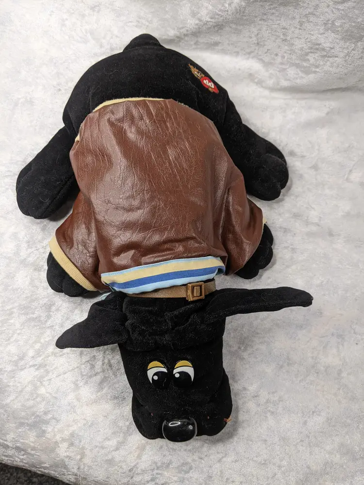 Vintage Tonka Pound Puppies Black Puppy Dog Leather Jacket w/ Collar 17” Plush Toy 1985 stuffed Animal  Puppy Childhood Gift