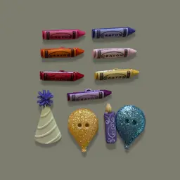 Crayons And Birthday Plastic Buttons