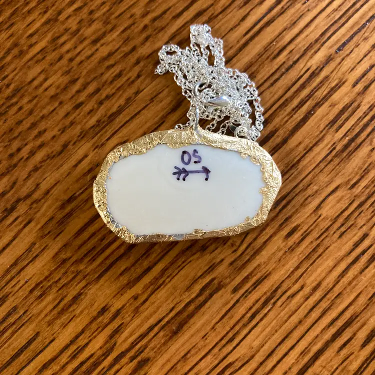 Broken Pottery Artisan Made Pendant Old Ivory Syracuse China Plate Handcrafted Necklace 1.5 in x 7/8 in