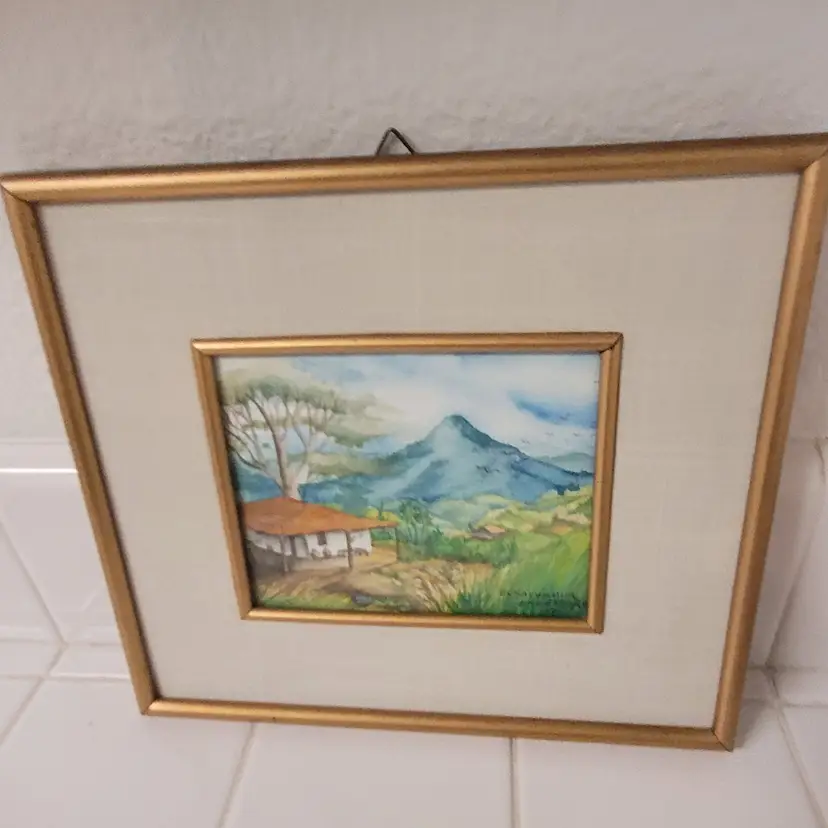 Vtg Matted & Framed Signed Painting Landscape/House/Hill