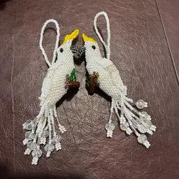 Glass Beaded White Cockatoo Pair Ornaments