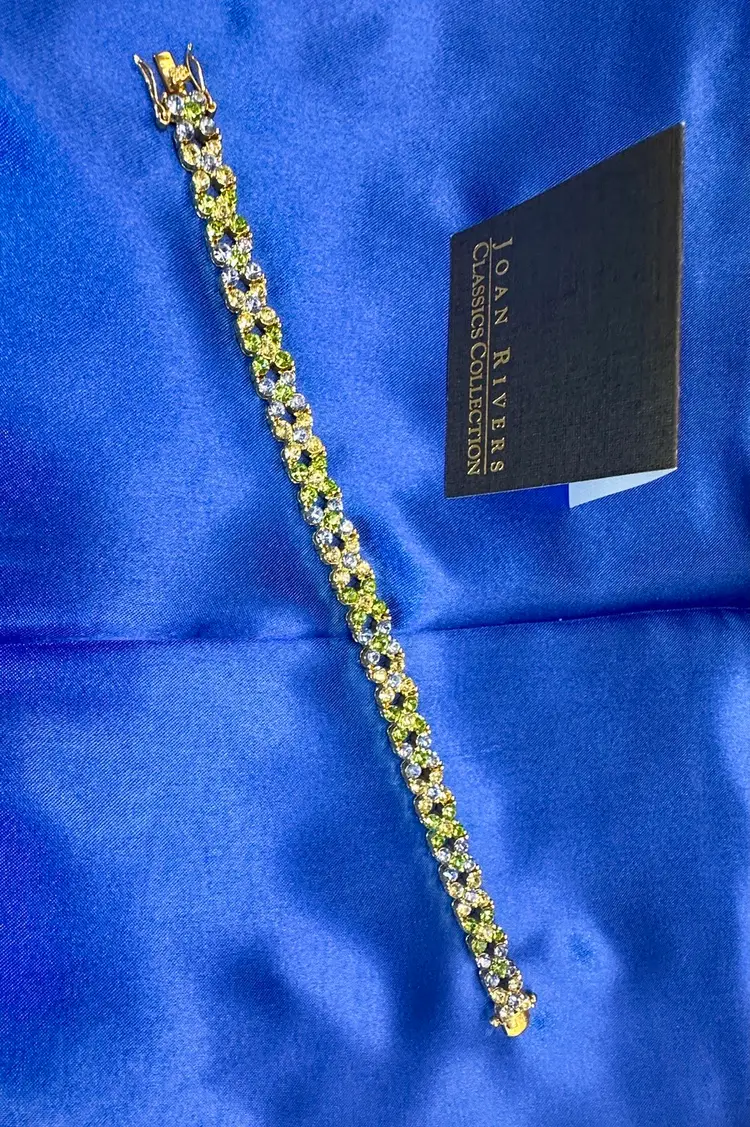 Joan Rivers Gold Tone Blue & Green Rhinestones X Flower Tennis Bracelet