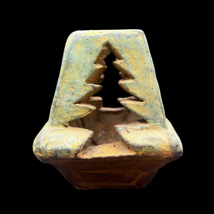 #337B Vintage Handmade Mexican Pottery Tea-light Holder/Luminary with Christmas Tree Cutouts on All 4 Sides