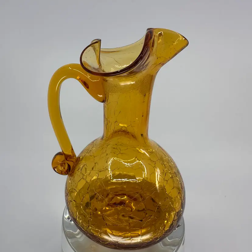 Amber Colored Crackle Glass Mini Pitcher