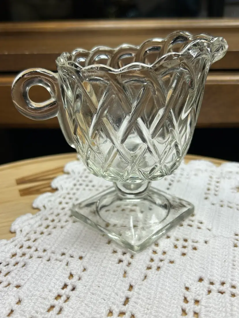 Vintage Clear Indiana Glass Pretzel Creamer Pitcher With Pedestal MCM