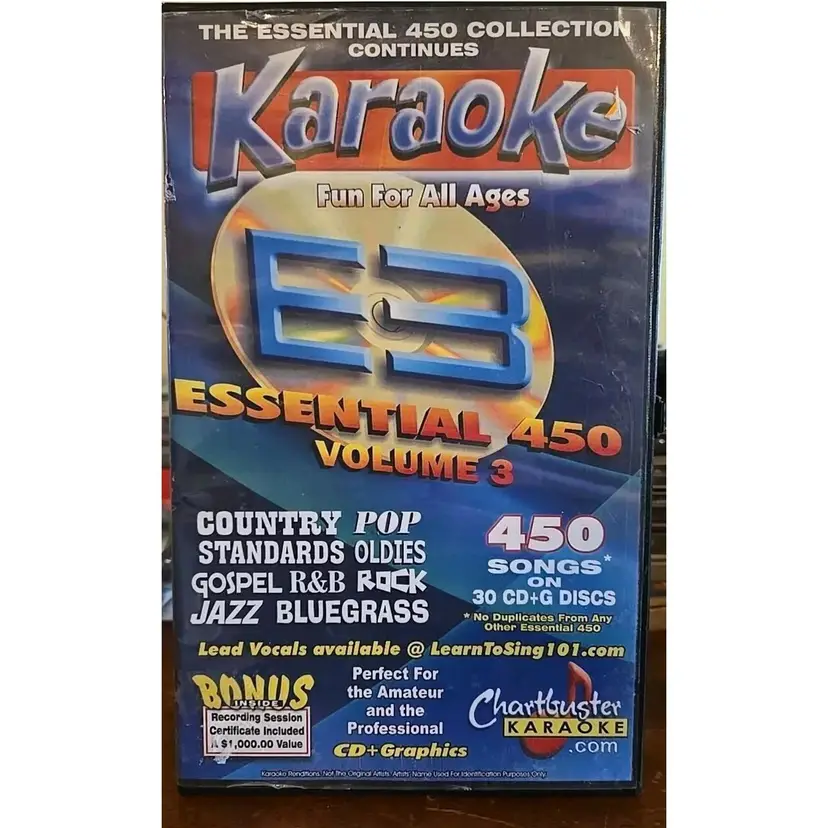 CHARTBUSTER SUPER CD+G ESSENTIALS KARAOKE SCDG E3, 450 SONGS.  Pre OWNED