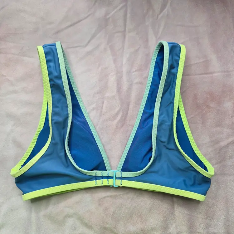 Aerie Blue Green Scoop V Neckline Padded Bikini Top Swimwear XS