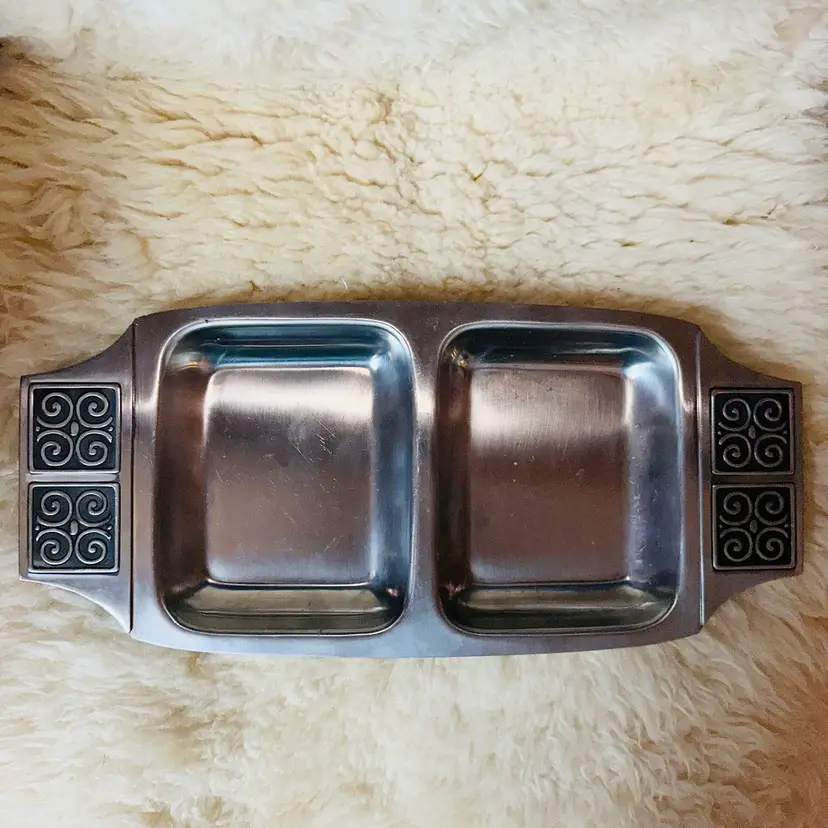 Vintage Rogers-Insilco Fashion Stainless MCM Retro Ornate Serving Tray Silver